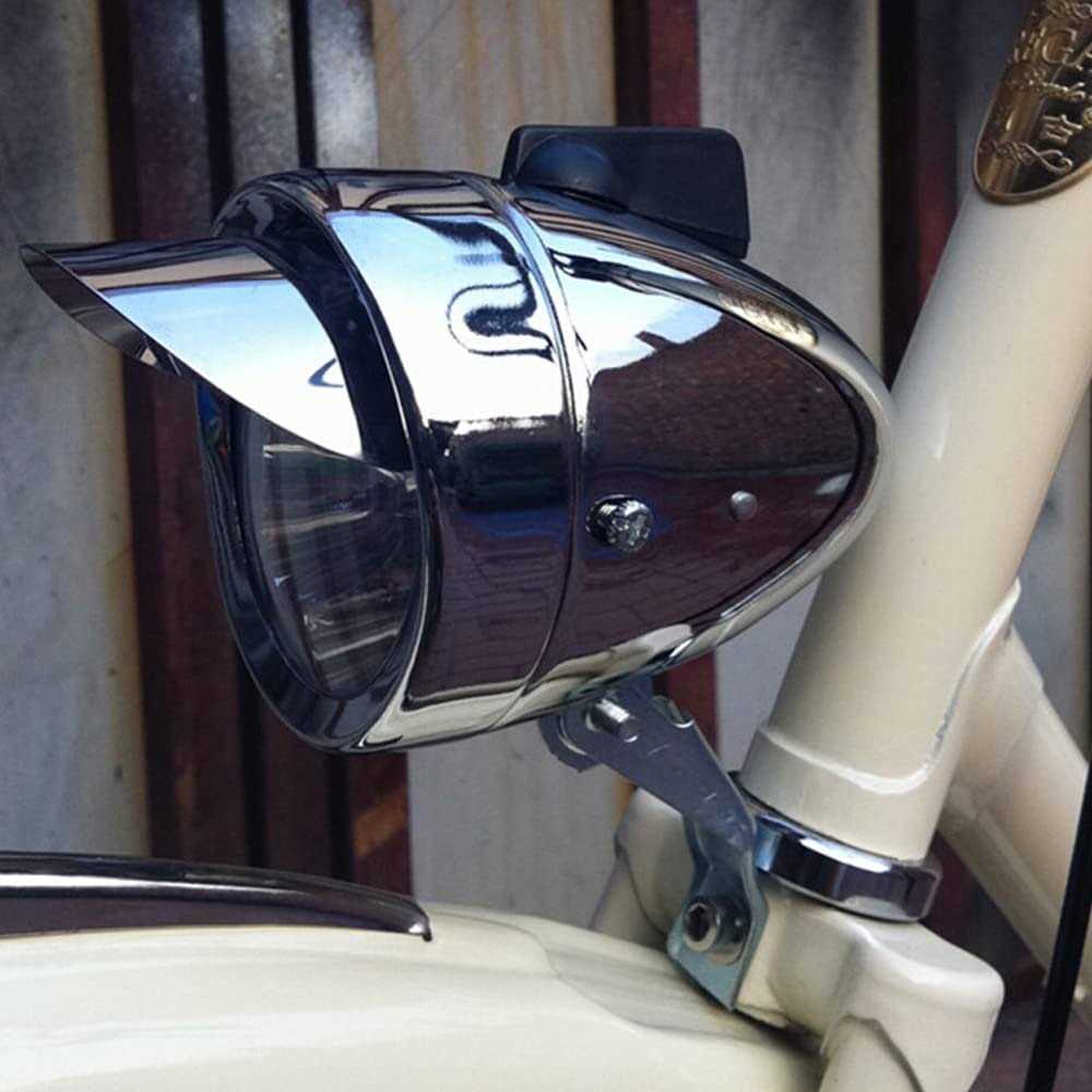 GOODKSSOP Metal Chrome Silver Shell Bright Classical Cool Bicycle Headlight Retro Vintage Bike LED Light Night Riding Safety Front Fog Head Lamp Head - Image 3