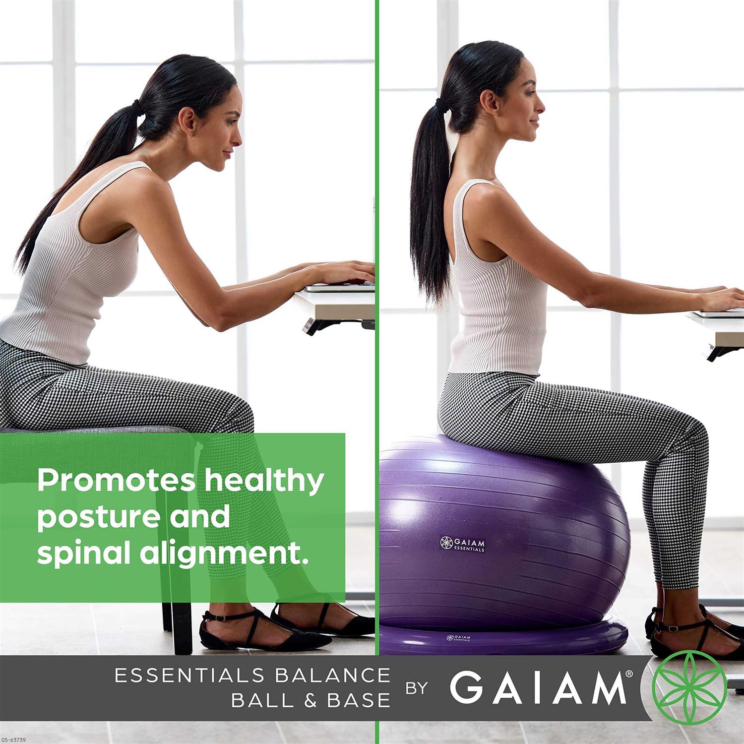Gaiam Essentials Balance Ball Base Kit, 65cm Yoga Ball Chair, Exercise Ball with Inflatable Ring Base for Home or Office Desk - Image 5