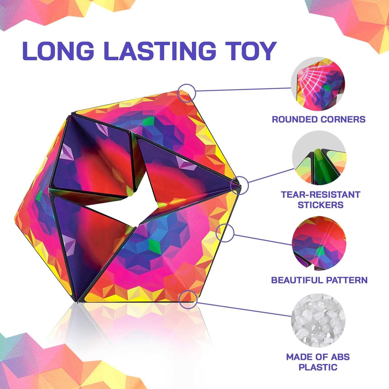 Karmagami “Pixels” and Boho 2 Pack Sensory Toy for Kids Kaleidocycle Fidget Toy for Adults to Stay Calm & Focused - Image 4