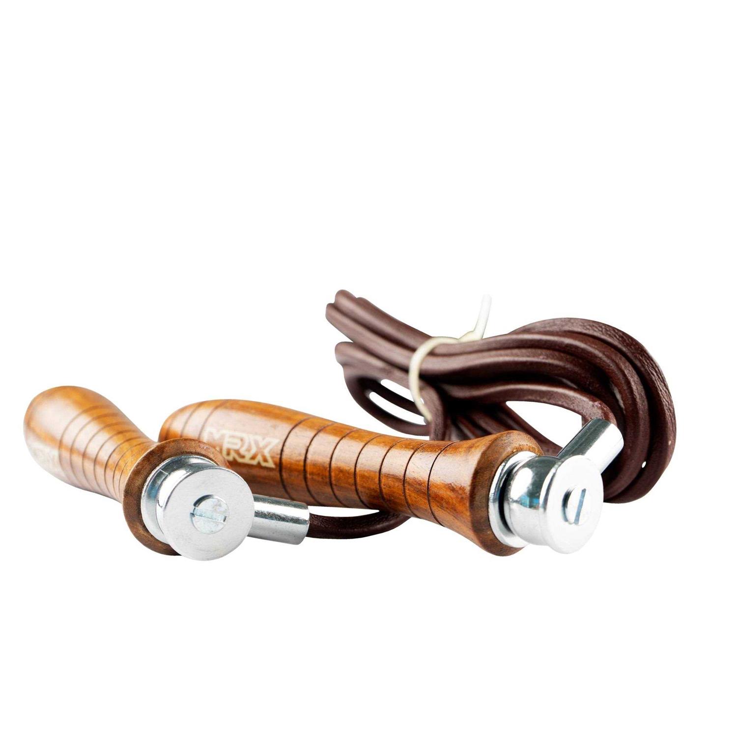 Mrx Jumping Exercise Heavy Duty Skipping Leather Rope Wooden handle - Image 3