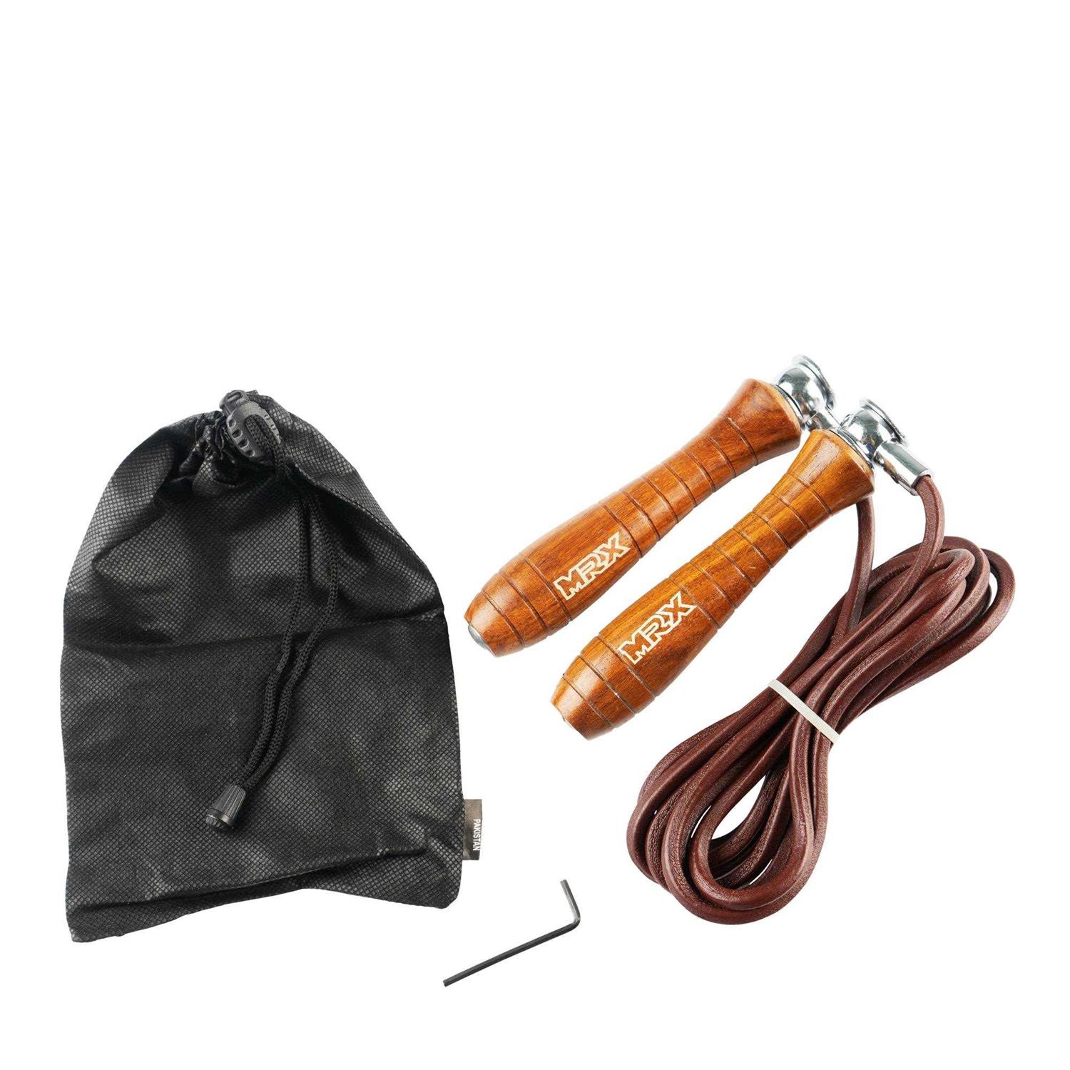 Mrx Jumping Exercise Heavy Duty Skipping Leather Rope Wooden handle - Image 4