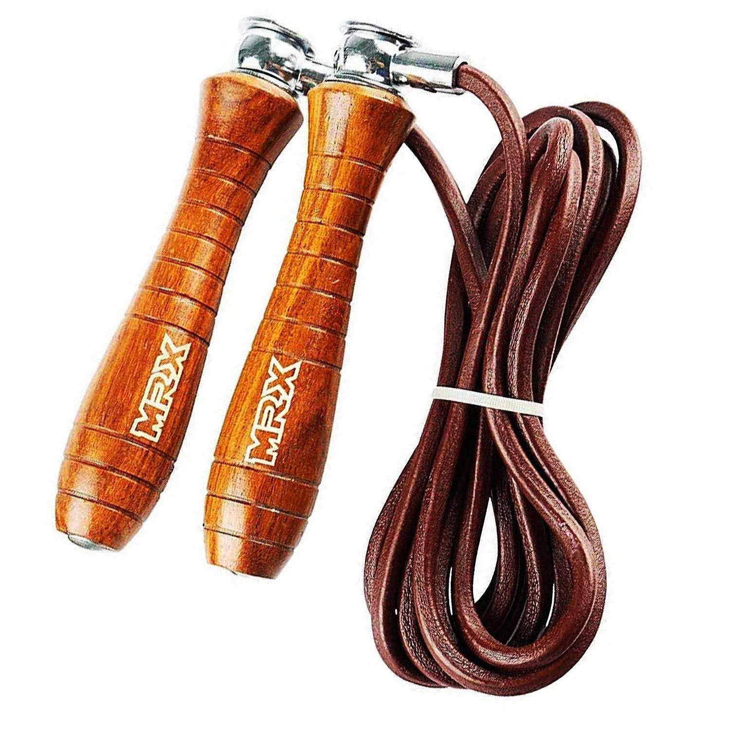 Mrx Jumping Exercise Heavy Duty Skipping Leather Rope Wooden handle - Image 5