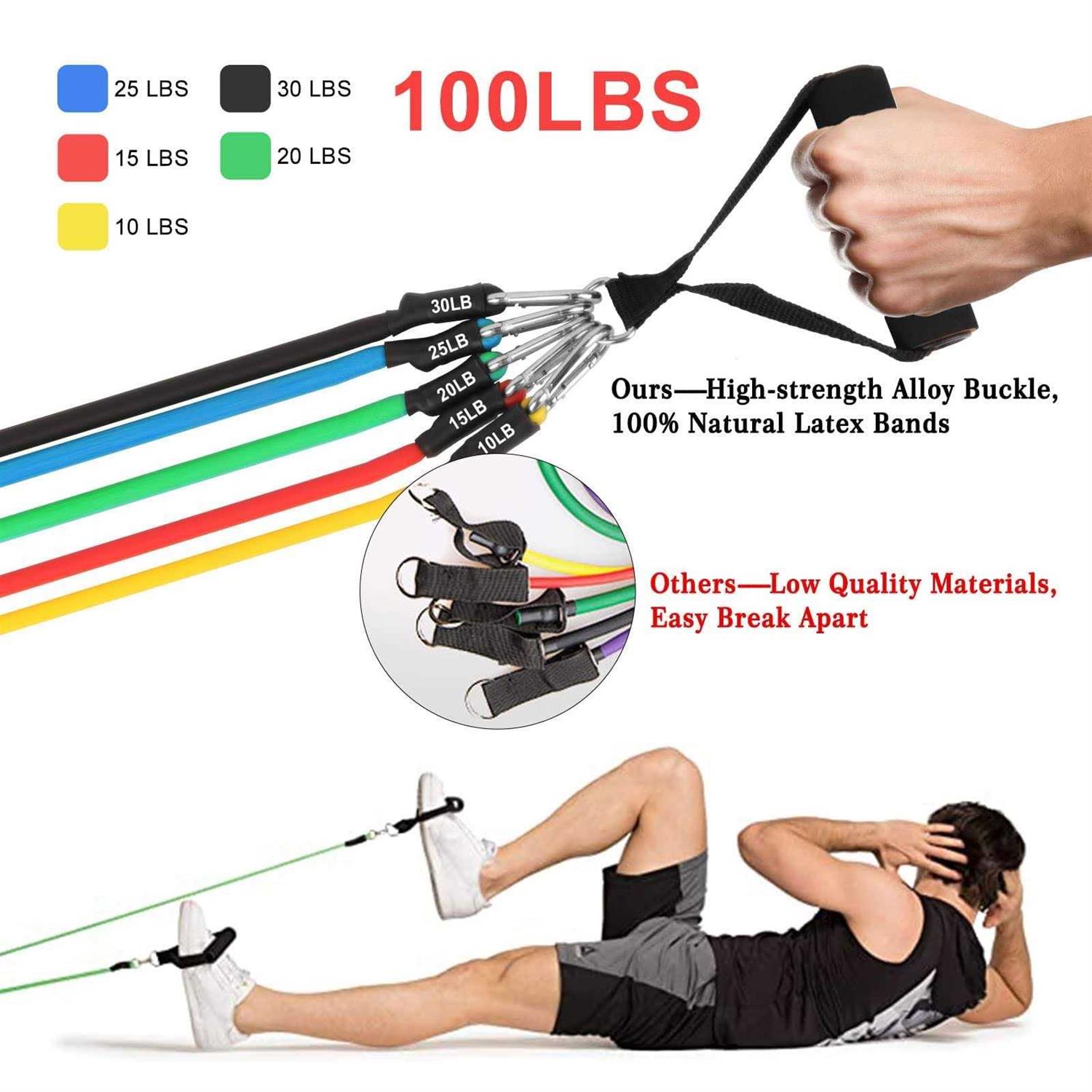 Resistance Bands Set, Workout Bands with Handles, Door Anchor, Ankle Straps and Carry Bag, Exercise Bands for Shape Body and Home Workouts - Image 4