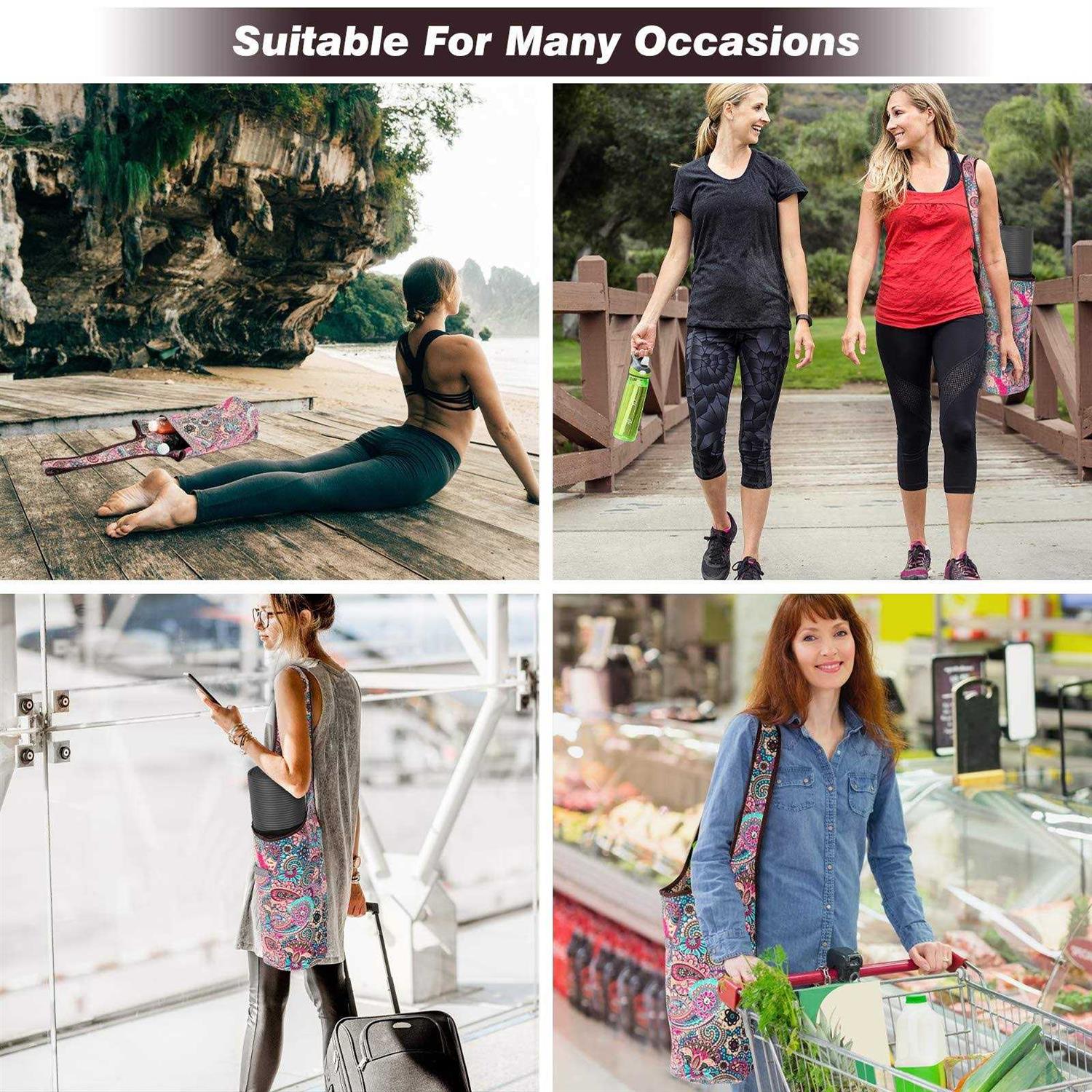 SARHLIO Yoga Mat Bag with Large Size Open Pocket and Zipper Pocket Yoga Mat Carrier Bag Fit Most Size Mats Yoga Bag for Ladies Easy Access Lightweight - Image 4